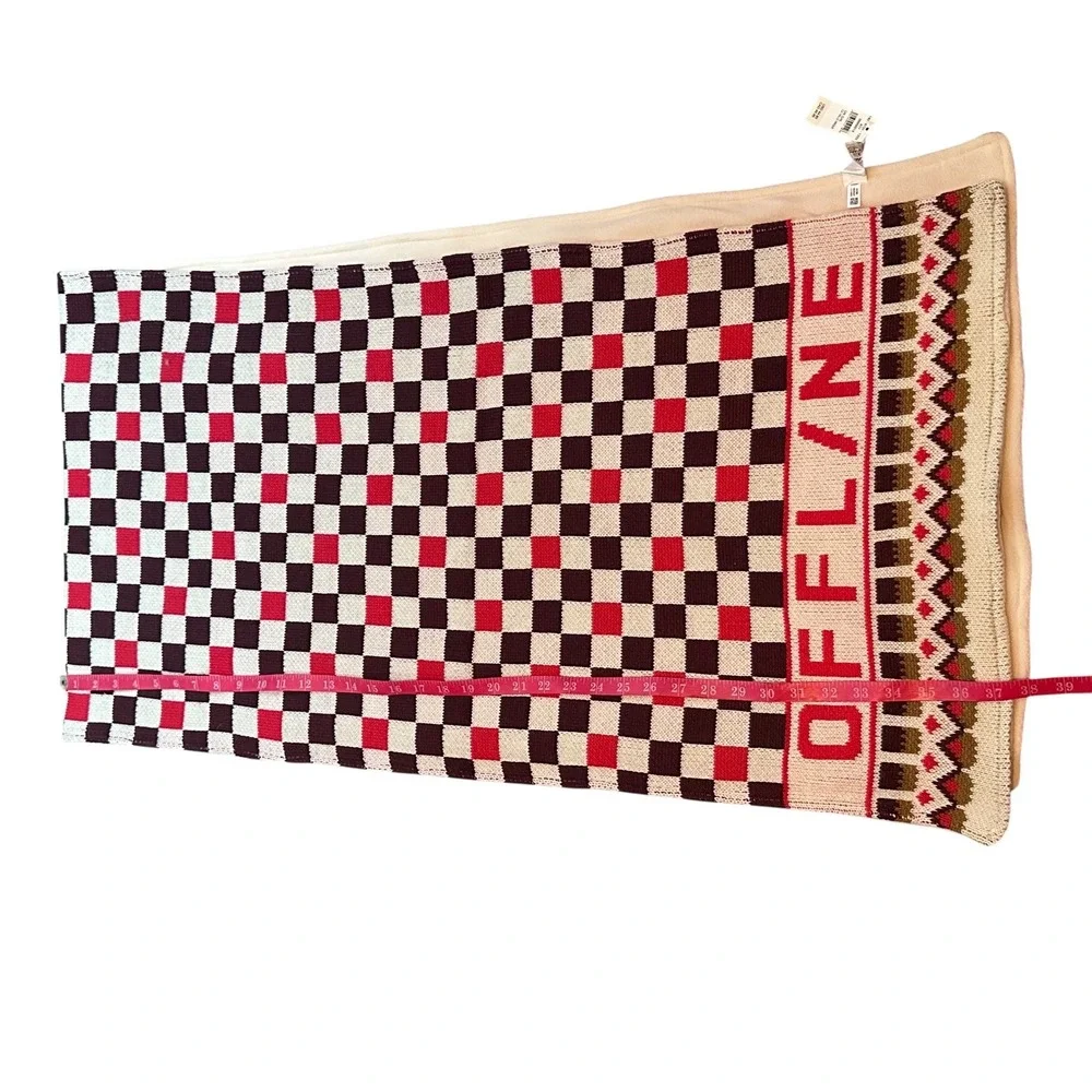 OFFLINE by Aerie Scarf NWT Women OS Burgundy Pink‎ Cream Checkered Knit Wrap